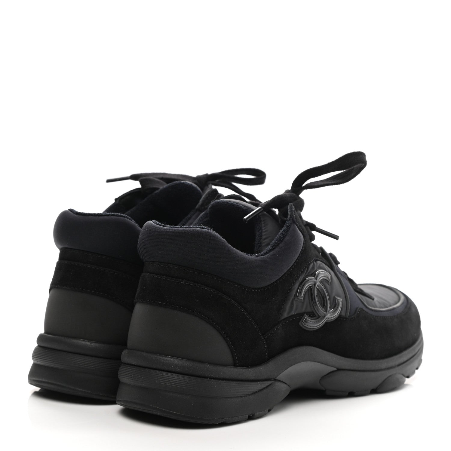 Chanel Nylon Calfskin Suede Calfskin CC Sneakers 36.5 Black 4 of 8