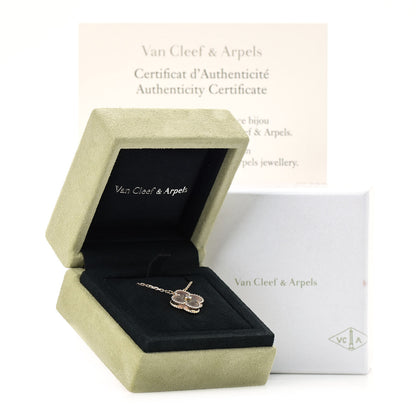 Van Cleef & Arpels 18K Rose Gold Diamond Grey Mother of Pearl Vintage Alhambra Pendant Necklace 7 of 7