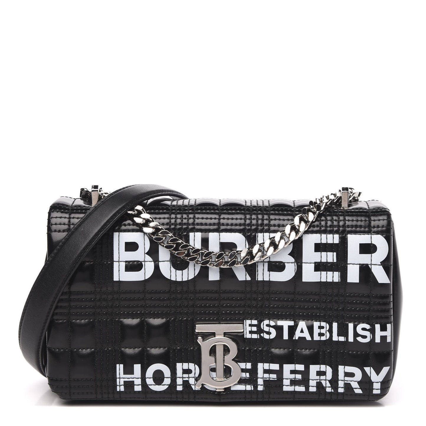 Patent Quilted Horseferry Print Small Lola Bag Black