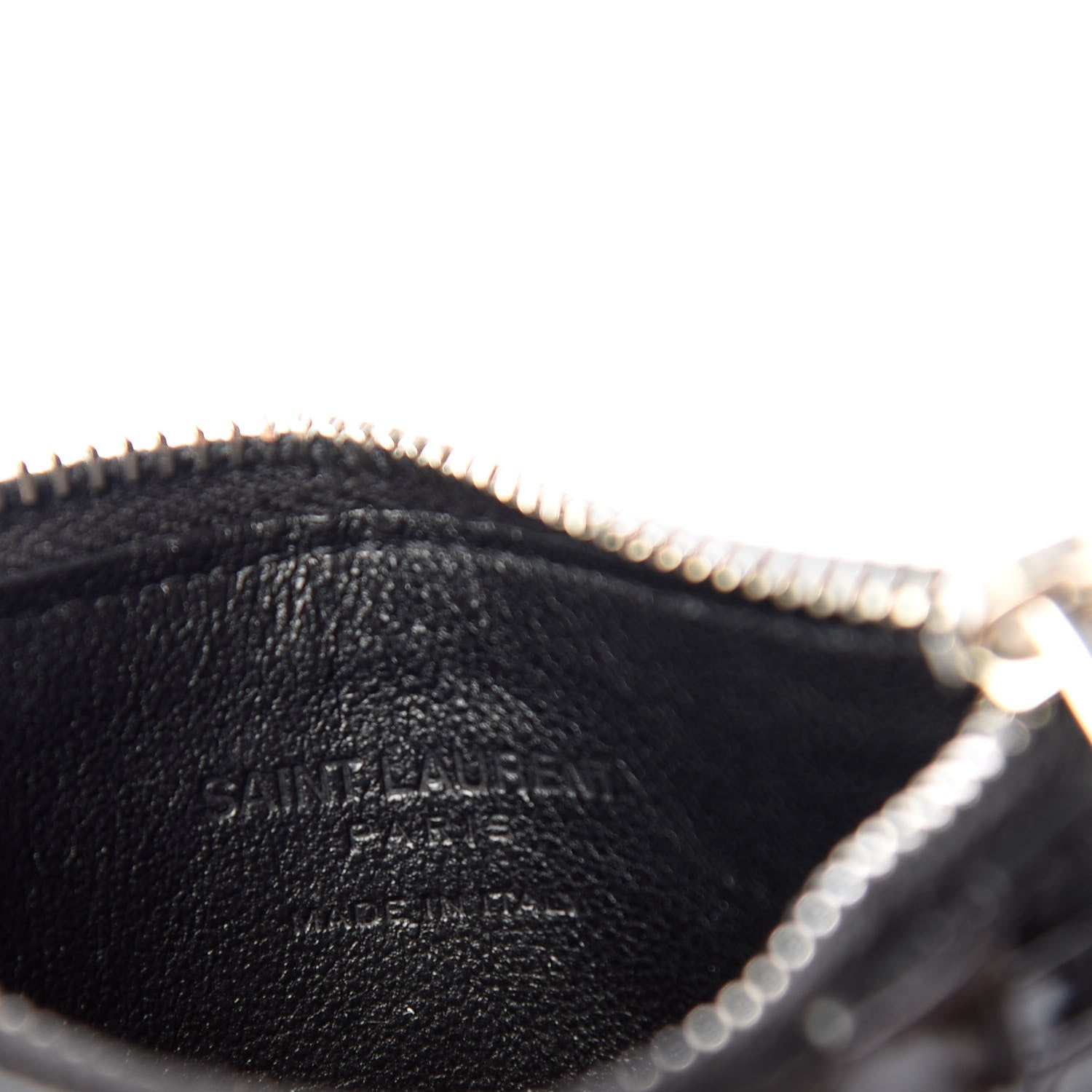 Saint Laurent Calfskin Crocodile Embossed 5 Fragments Zip Pouch Card Holder Black 6 of 8