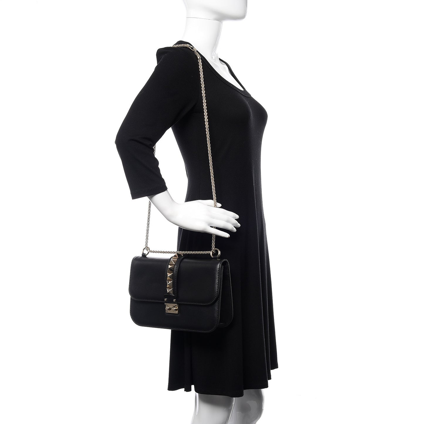 Vitello Medium Glam Lock Rockstud Flap Black