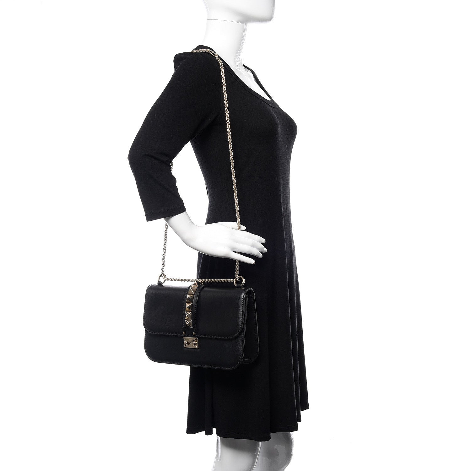 Valentino Garavani Vitello Medium Glam Lock Rockstud Flap Black 2 of 9