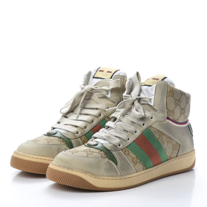 Gucci GG Monogram Nubuck Web Mens Screener High Top Sneakers 8.5 New Sand Dusty Milk Vintage Green 3 of 8