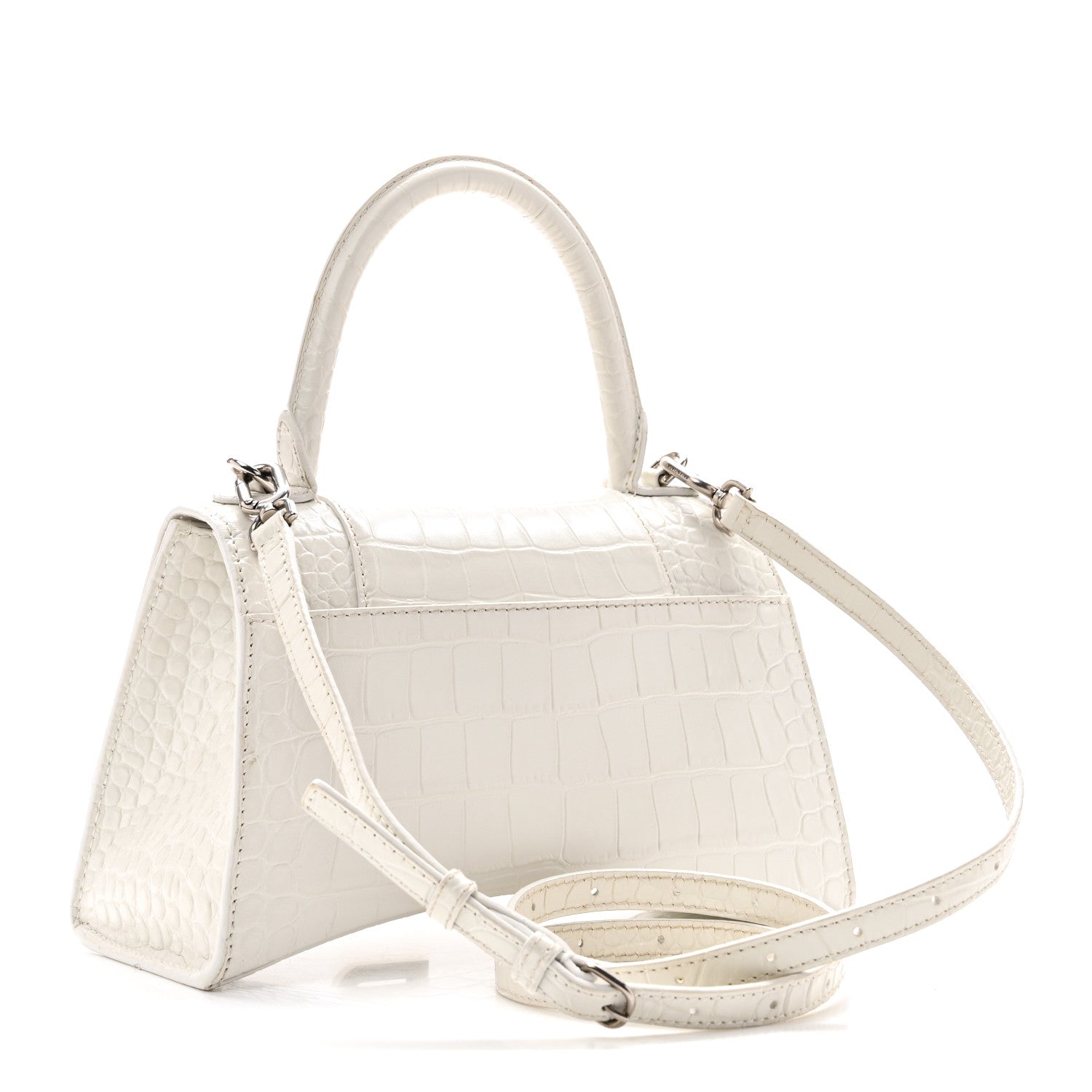 Balenciaga Calfskin Crocodile Embossed Small Hourglass Top Handle Bag White 3 of 11