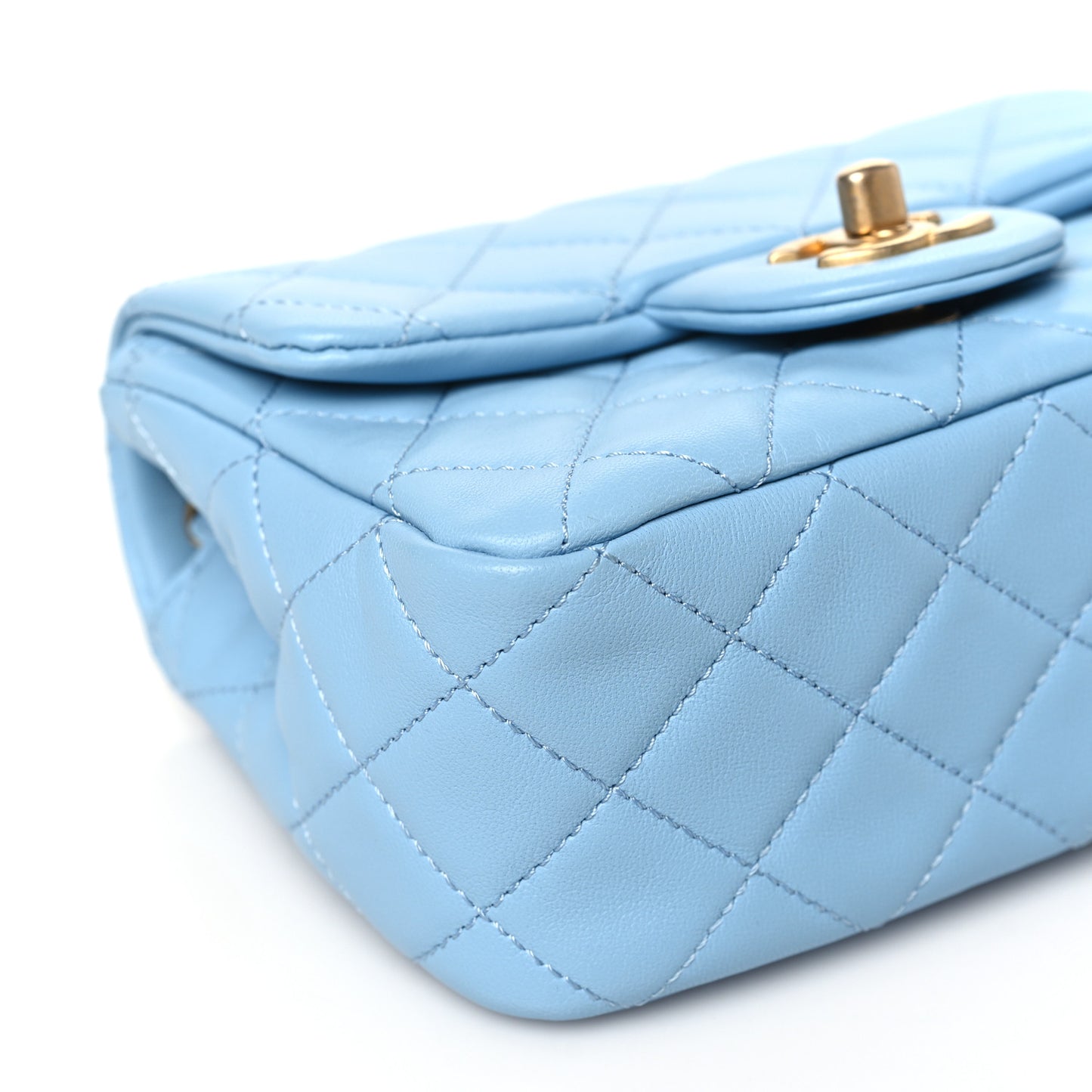 Lambskin Quilted Mini Pearl Crush Flap Light Blue