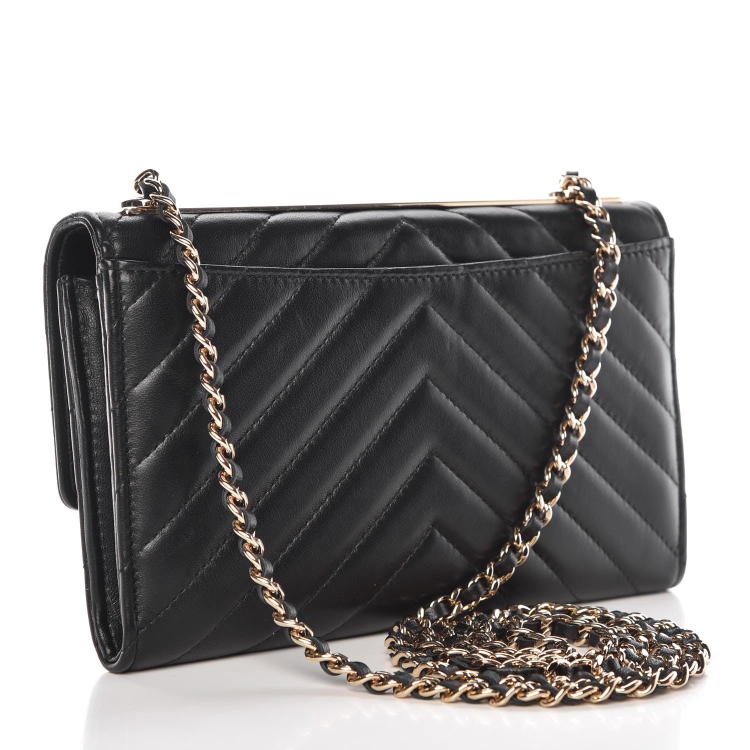 Chanel Lambskin Chevron Quilted Trendy CC Wallet On Chain WOC Black 3 of 11