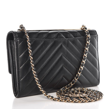 Chanel Lambskin Chevron Quilted Trendy CC Wallet On Chain WOC Black 3 of 11