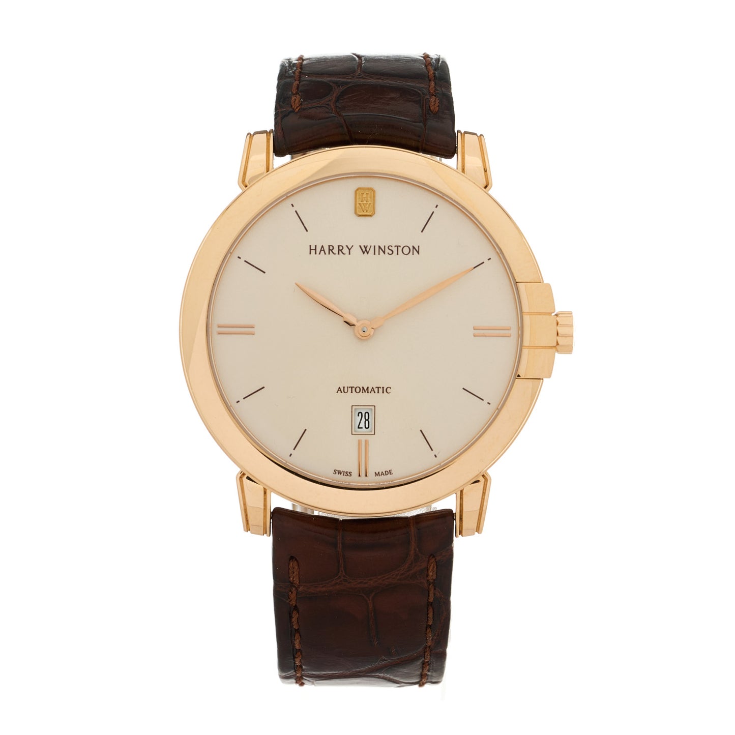 18K Rose Gold Alligator 42mm Midnight Automatic Watch Champagne