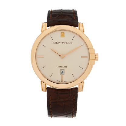 Harry Winston 18K Rose Gold Alligator 42mm Midnight Automatic Watch Champagne 1 of 5