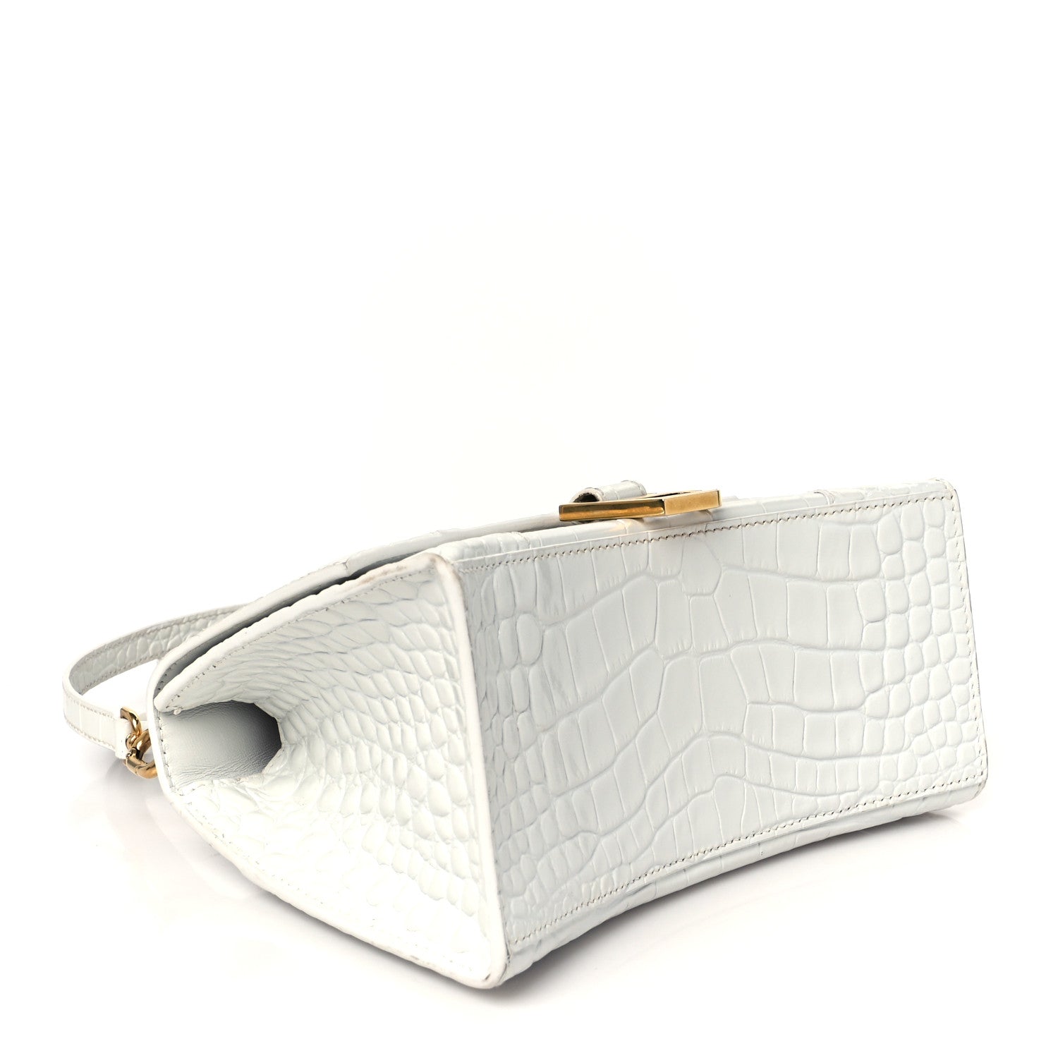 Balenciaga Calfskin Crocodile Embossed Small Hourglass Top Handle Bag White 4 of 9