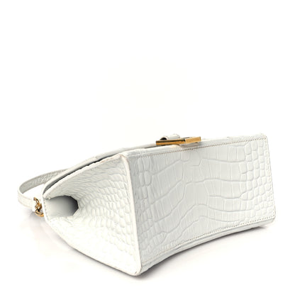 Balenciaga Calfskin Crocodile Embossed Small Hourglass Top Handle Bag White 4 of 9