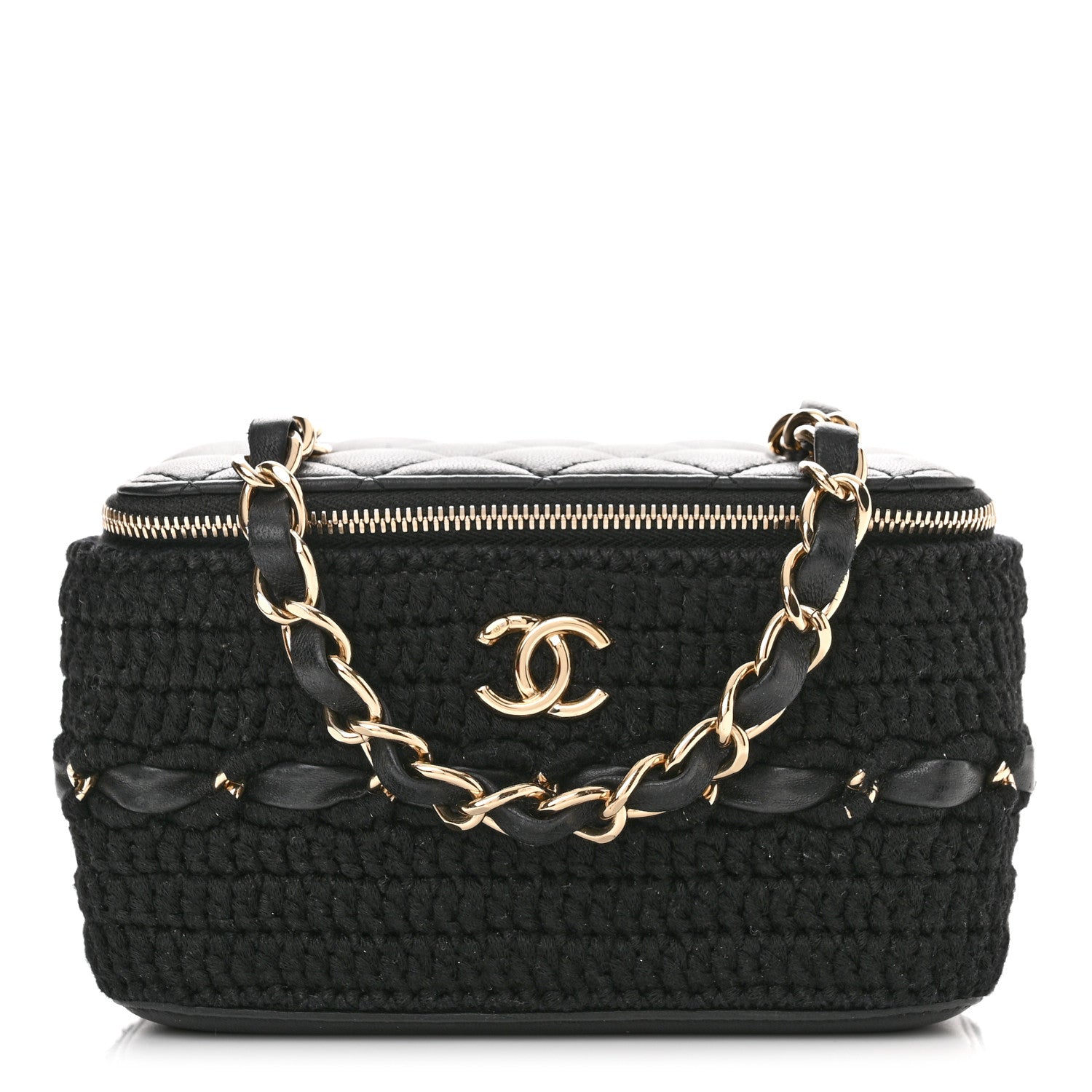 Chanel Lambskin Crochet Quilted Small Vanity Case With Chain Black 1 of 11
