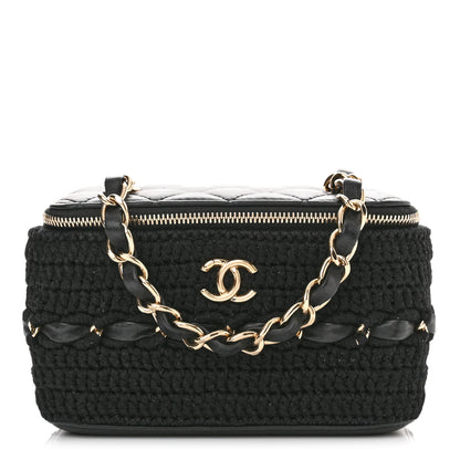 Chanel Lambskin Crochet Quilted Small Vanity Case With Chain Black 1 of 11