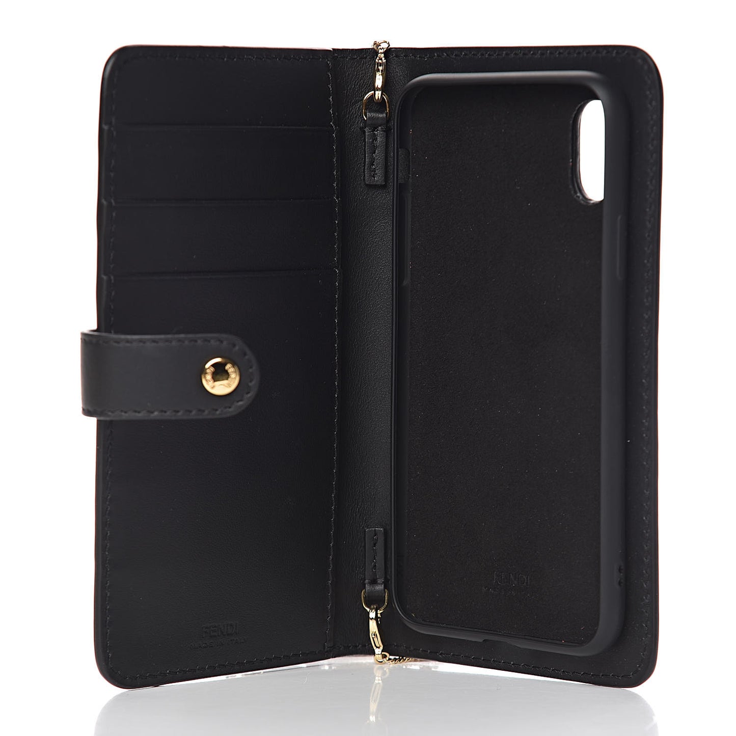 Vitello Century Glazed Fabric FF 1974 Baguette IPhone X Crossbody Black Mogano Panna