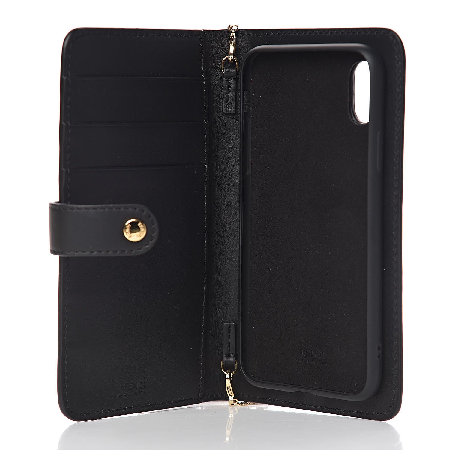 Fendi Vitello Century Glazed Fabric FF 1974 Baguette IPhone X Crossbody Black Mogano Panna 5 of 9