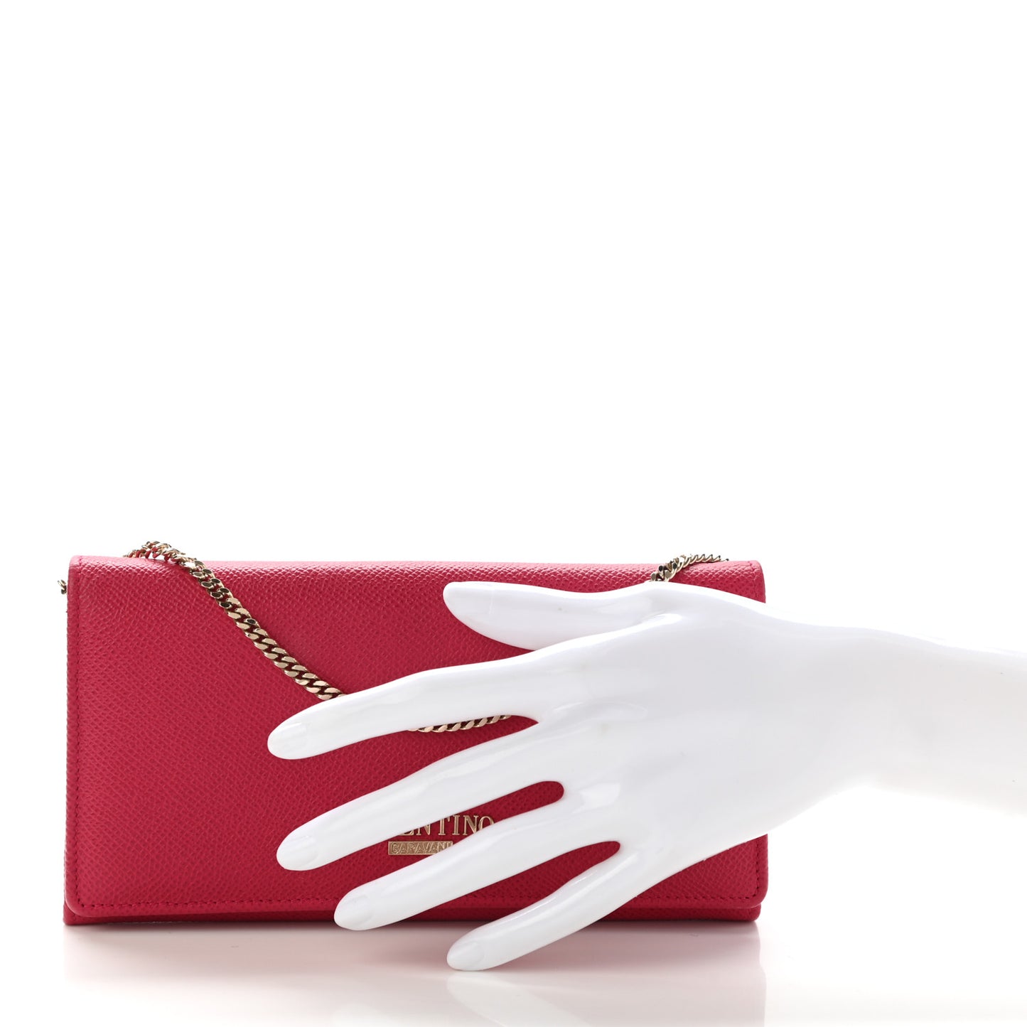 Grained Calfskin Wallet On Chain Red