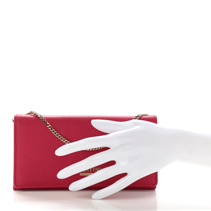 Valentino Garavani Grained Calfskin Wallet On Chain Red 2 of 9