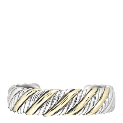 David Yurman Sterling Silver 18K Yellow Gold 16mm Sculpted Cable Cuff Bracelet 1 of 4