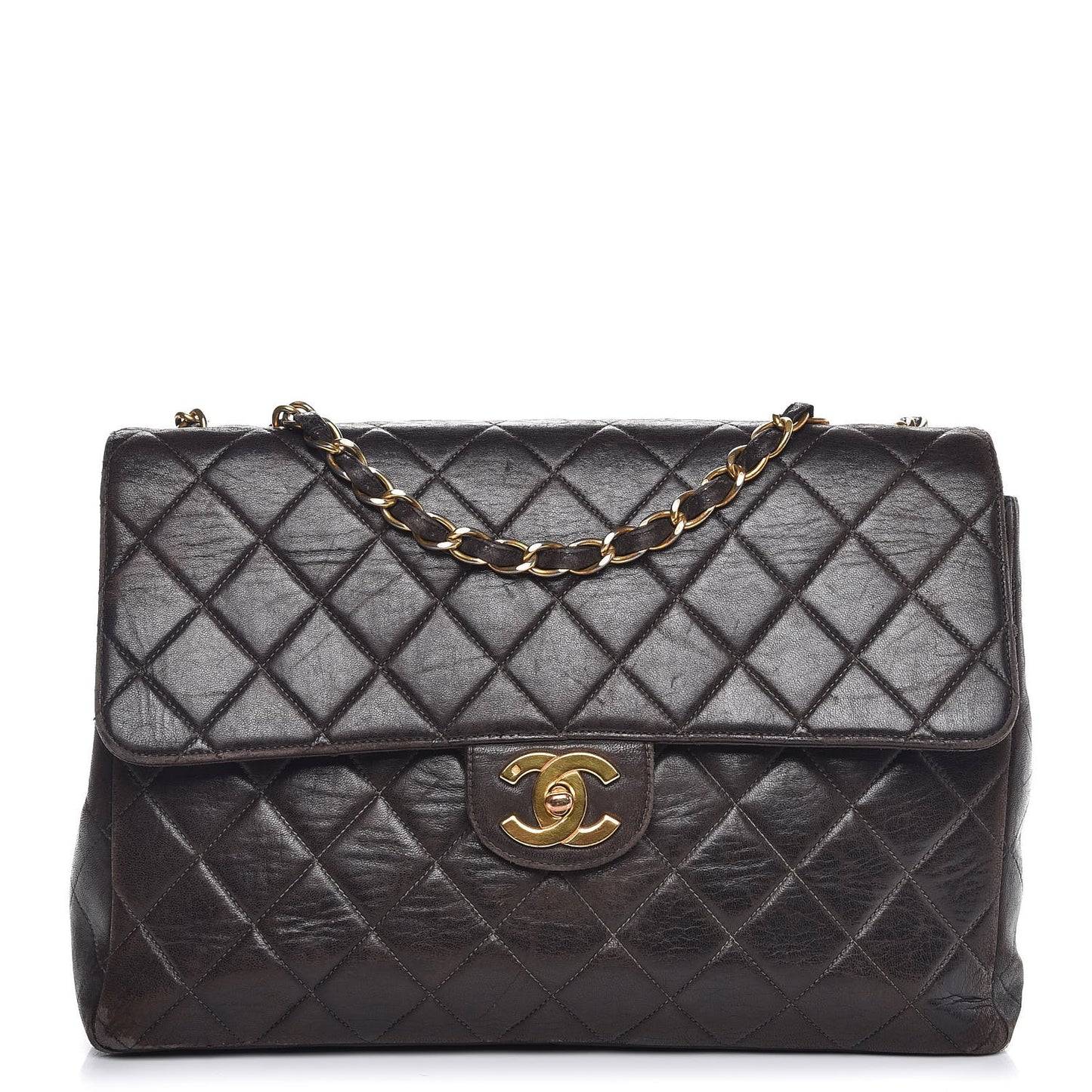 Lambskin Quilted Jumbo Single Flap Brown