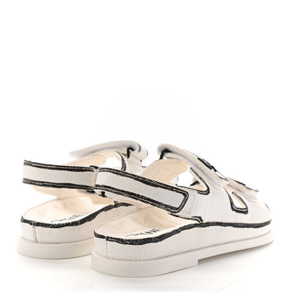 Chanel Calfskin Printed Velcro Dad Sandals 37 White Black 4 of 11