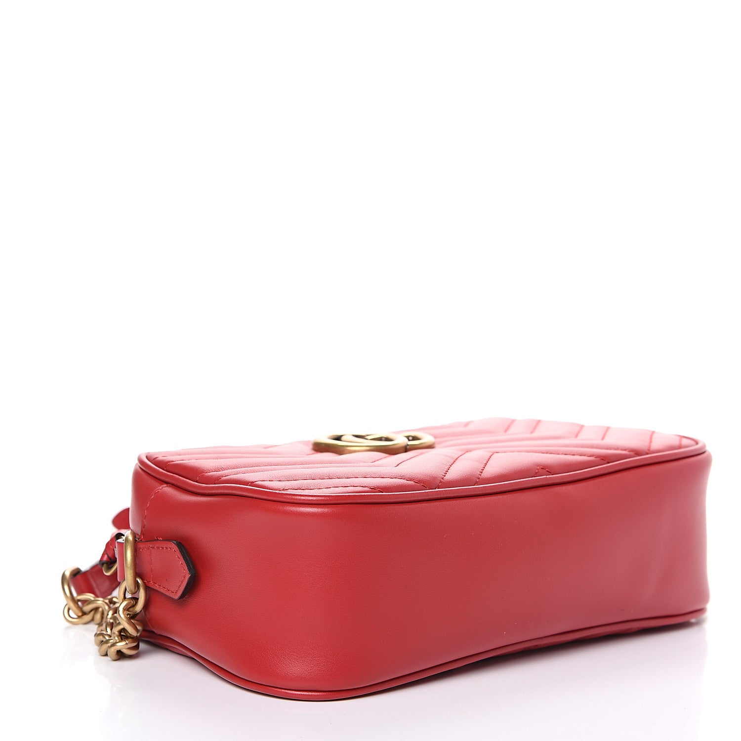 Gucci Calfskin Matelasse Small GG Marmont Chain Shoulder Bag Hibiscus Red 3 of 9