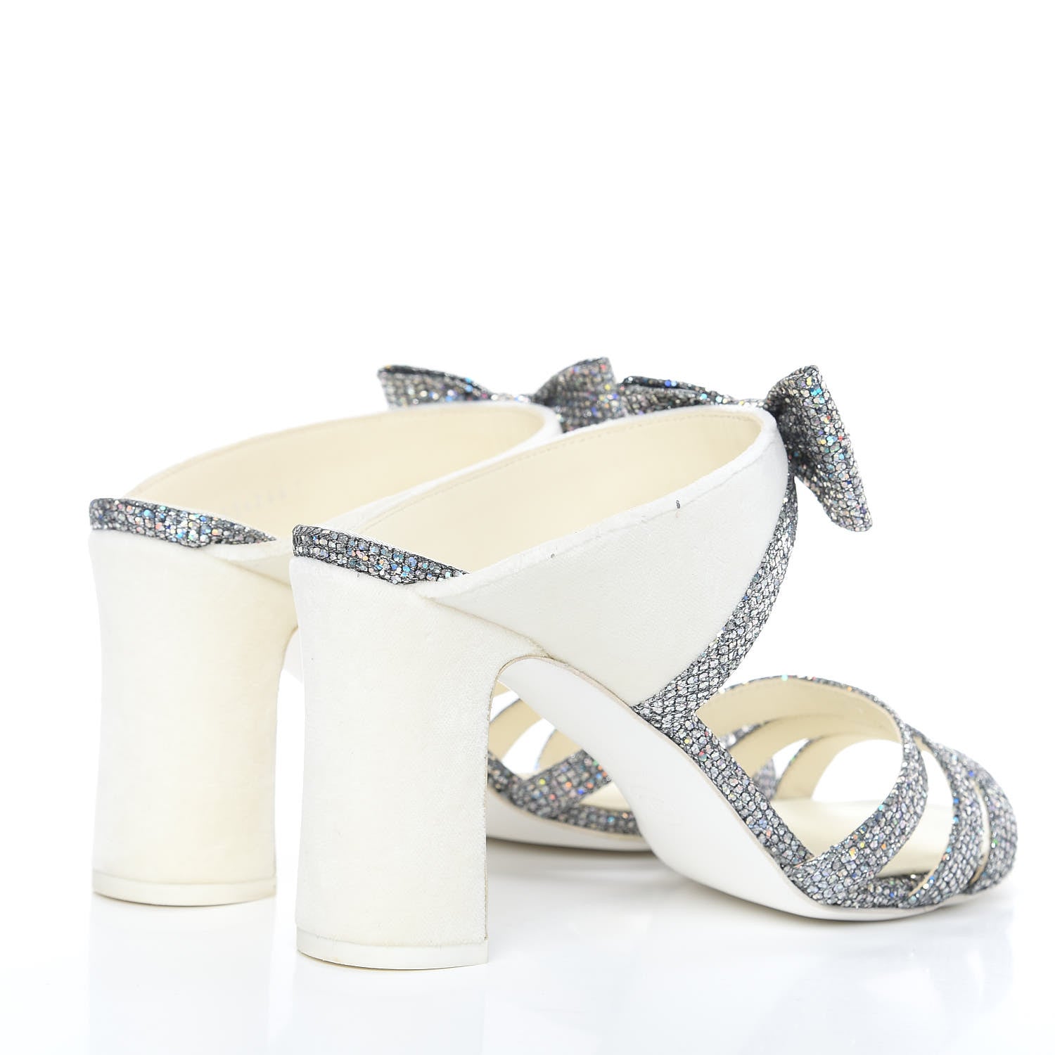 Chanel Metallic Fabric Velvet Bow Mules 39 Silver Ivory 4 of 11