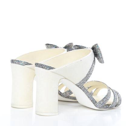 Chanel Metallic Fabric Velvet Bow Mules 39 Silver Ivory 4 of 11