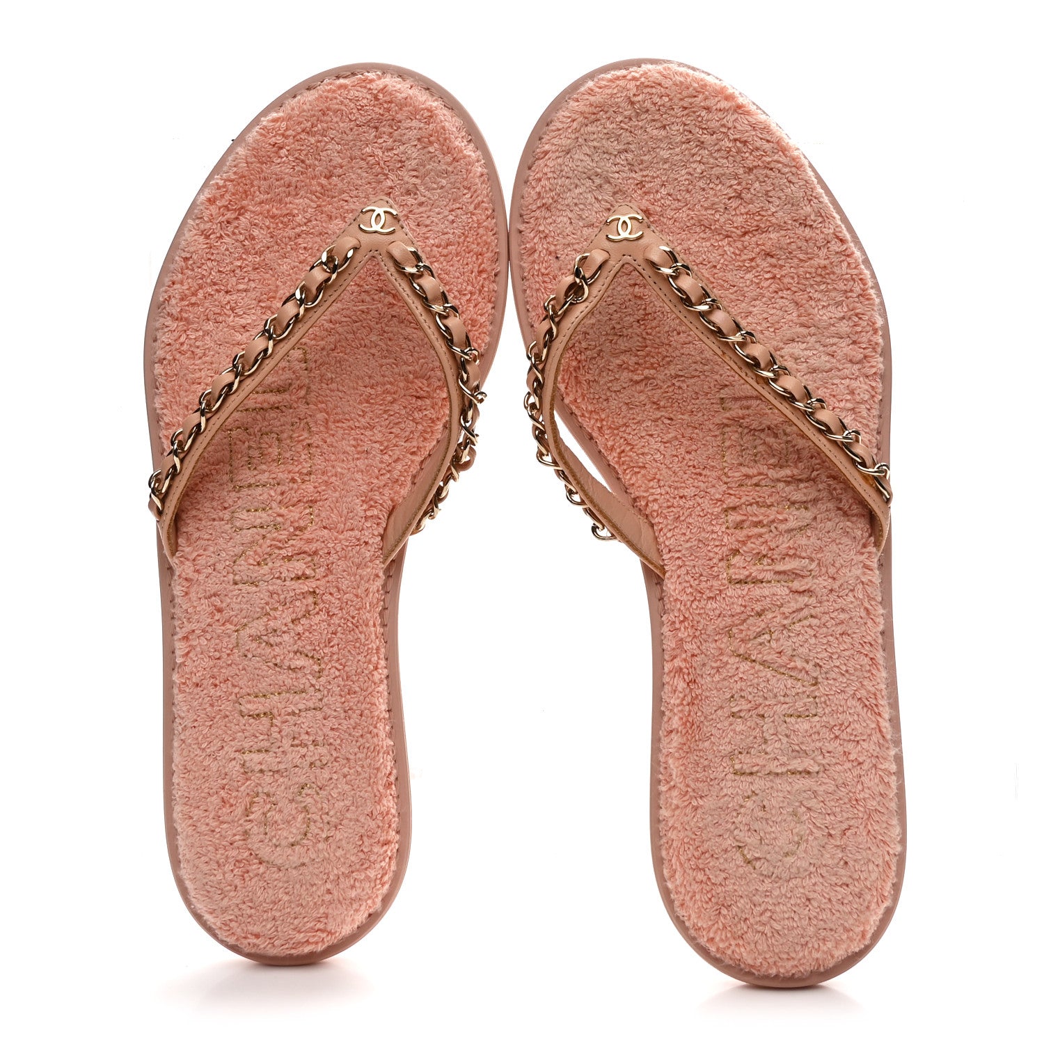 Chanel Lambskin Terry Cloth CC Chain Thong Sandals 37 Pink 2 of 9