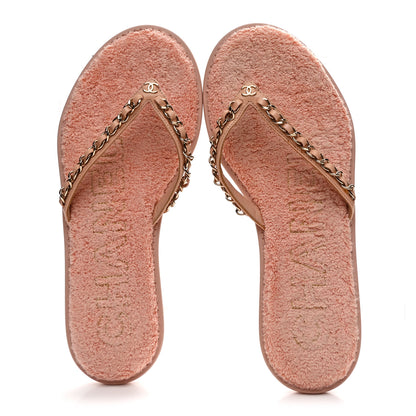 Chanel Lambskin Terry Cloth CC Chain Thong Sandals 37 Pink 2 of 9