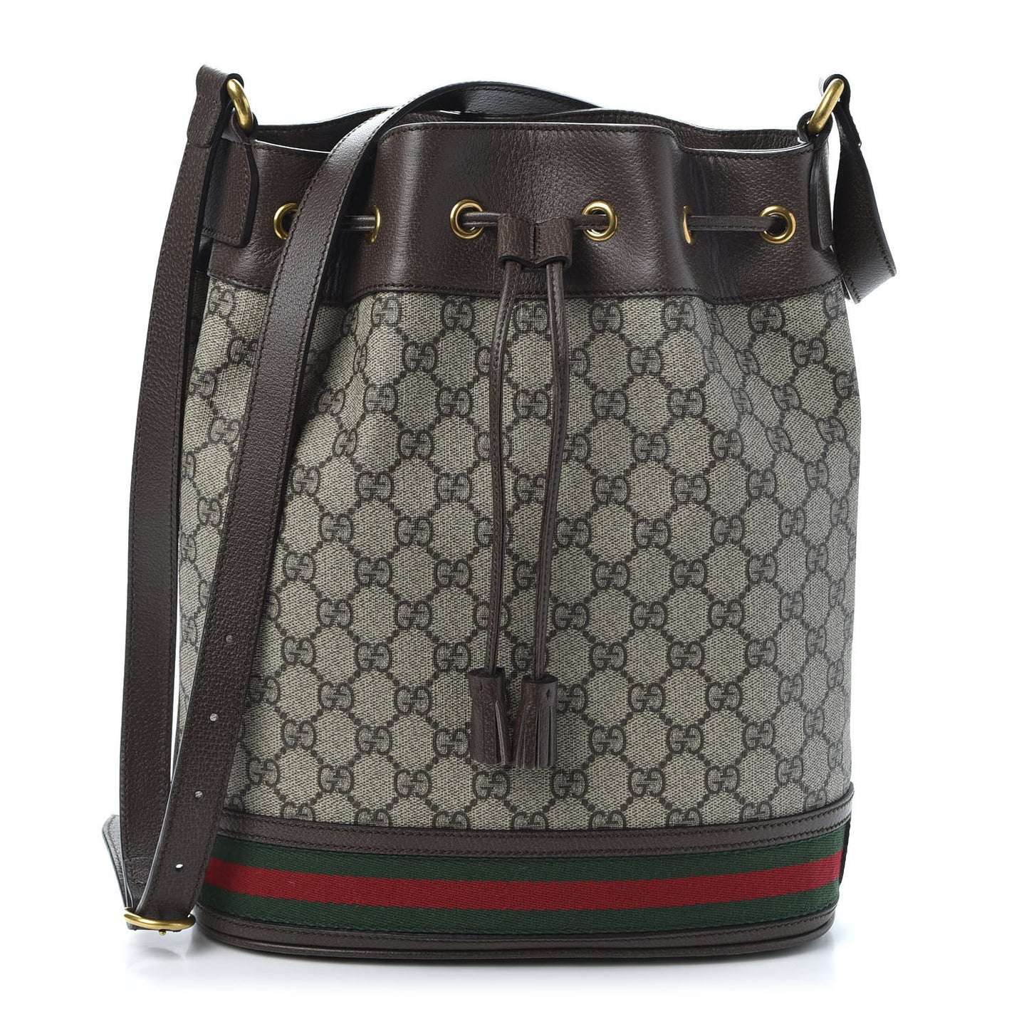 GG Supreme Monogram Web Ophidia Bucket Bag Brown