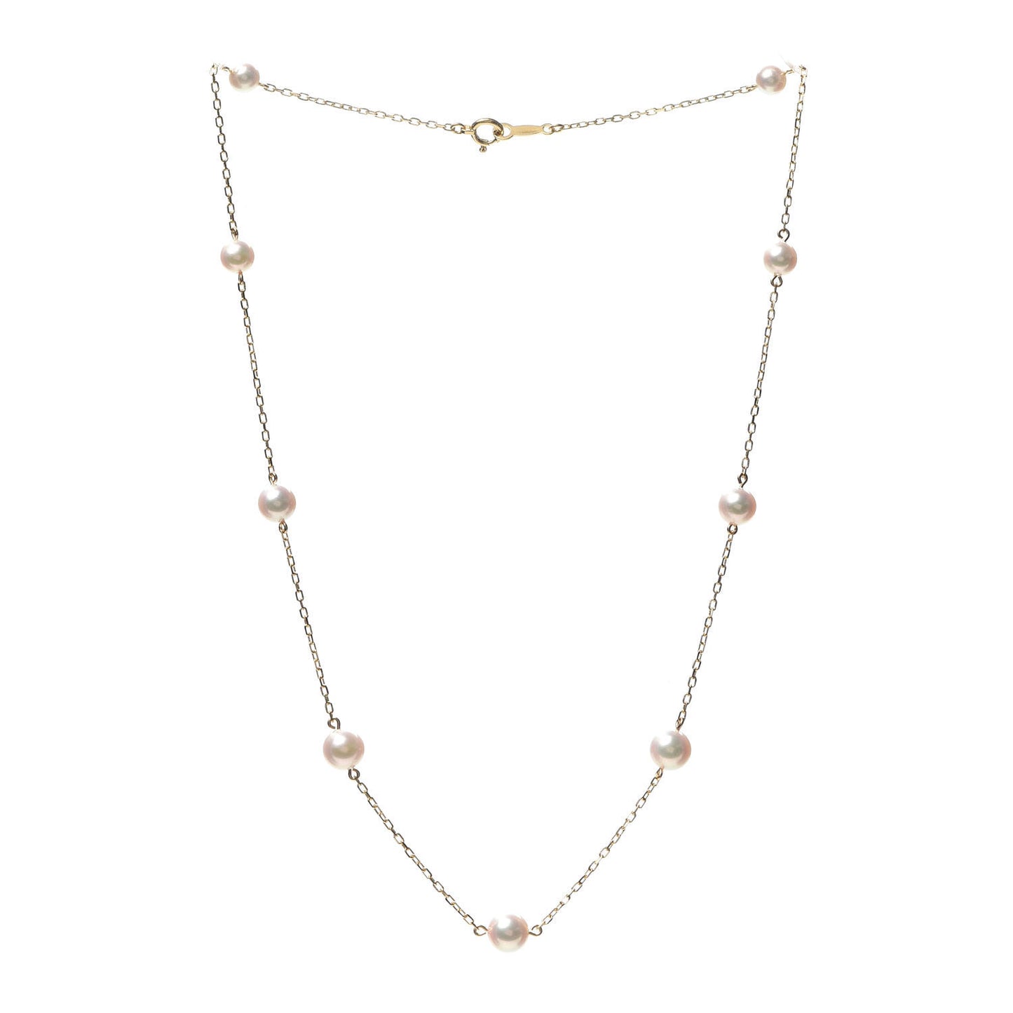 18K Yellow Gold Akoya Pearl 4.5-6mm Station Necklace