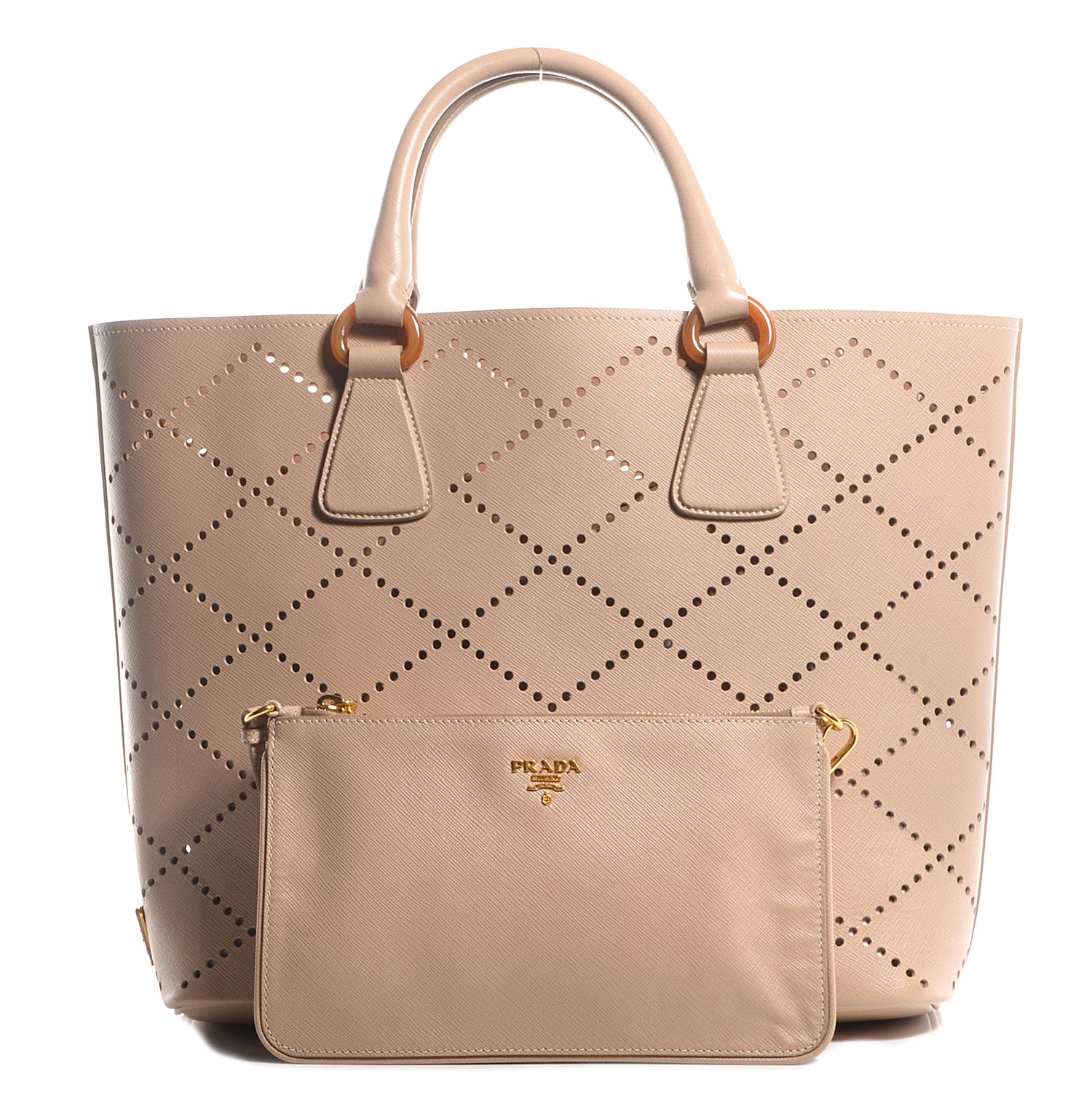 Prada Saffiano Perforated Tote Sabbia 6 of 11