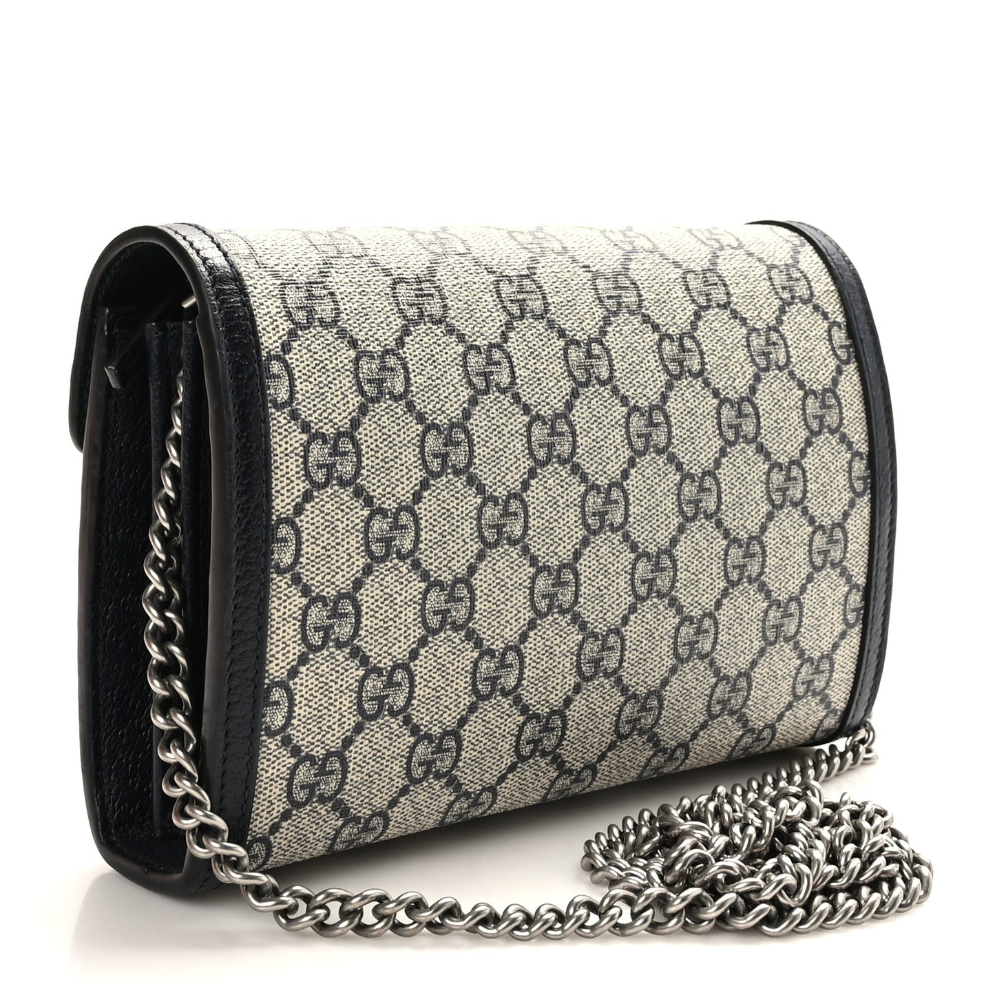 GG Supreme Monogram Textured Dollar Calfskin Mini Dionysus Chain Wallet Beige Blue