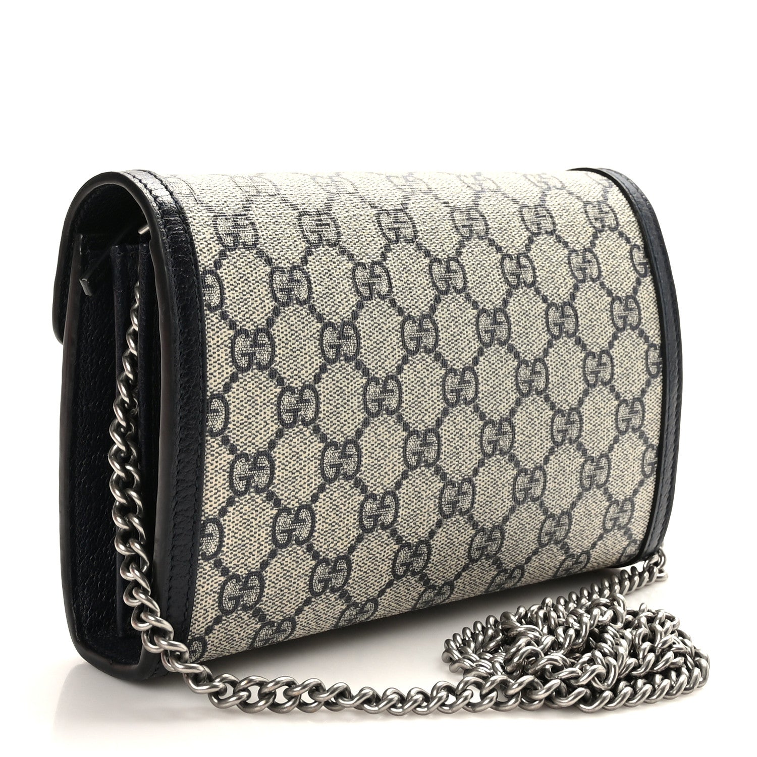 Gucci GG Supreme Monogram Textured Dollar Calfskin Mini Dionysus Chain Wallet Beige Blue 3 of 10