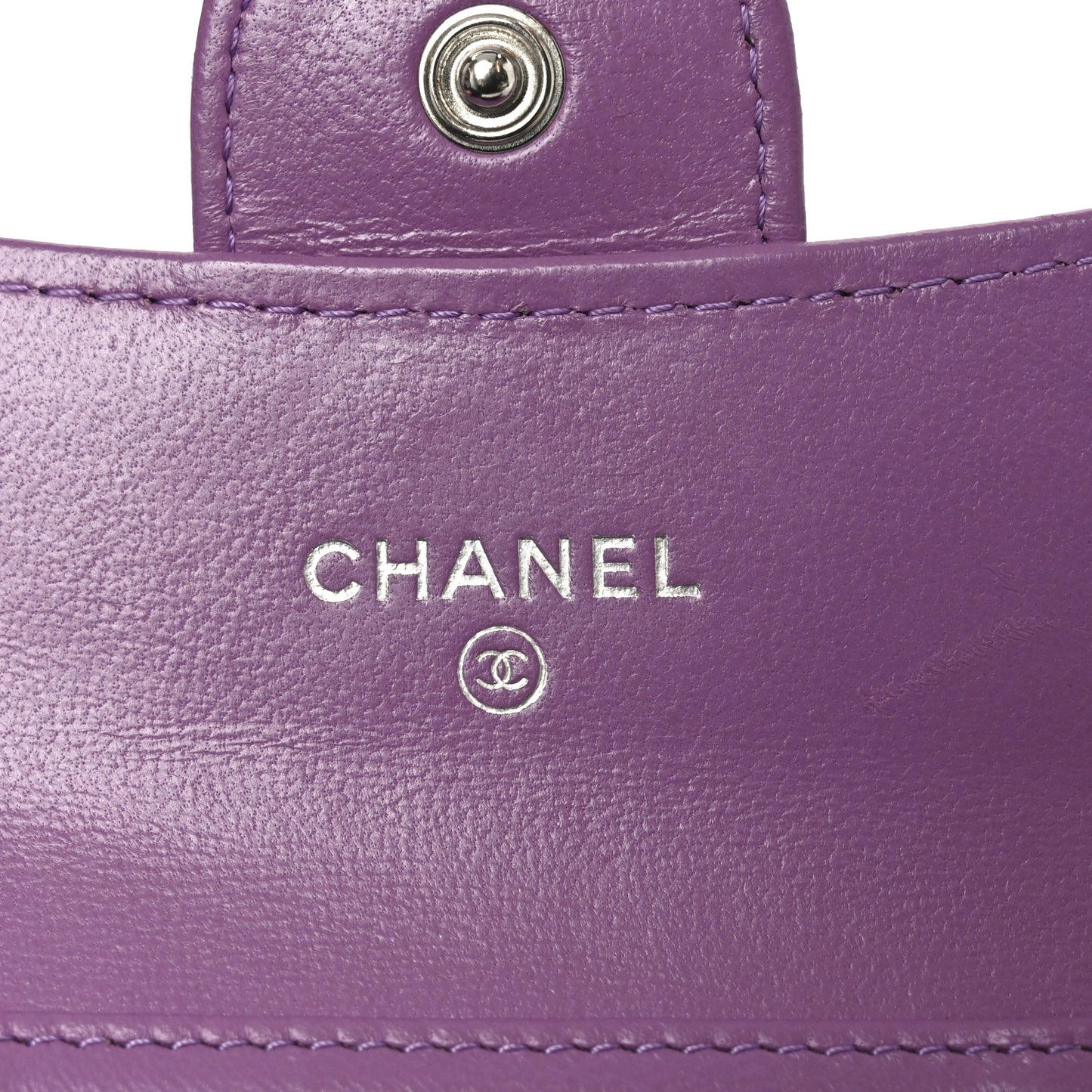 Lambskin Quilted Flap Card Holder On Chain Violet Purple