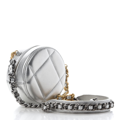 Chanel Metallic Lambskin Quilted Chanel 19 Round Clutch With Chain Silver 3 of 9