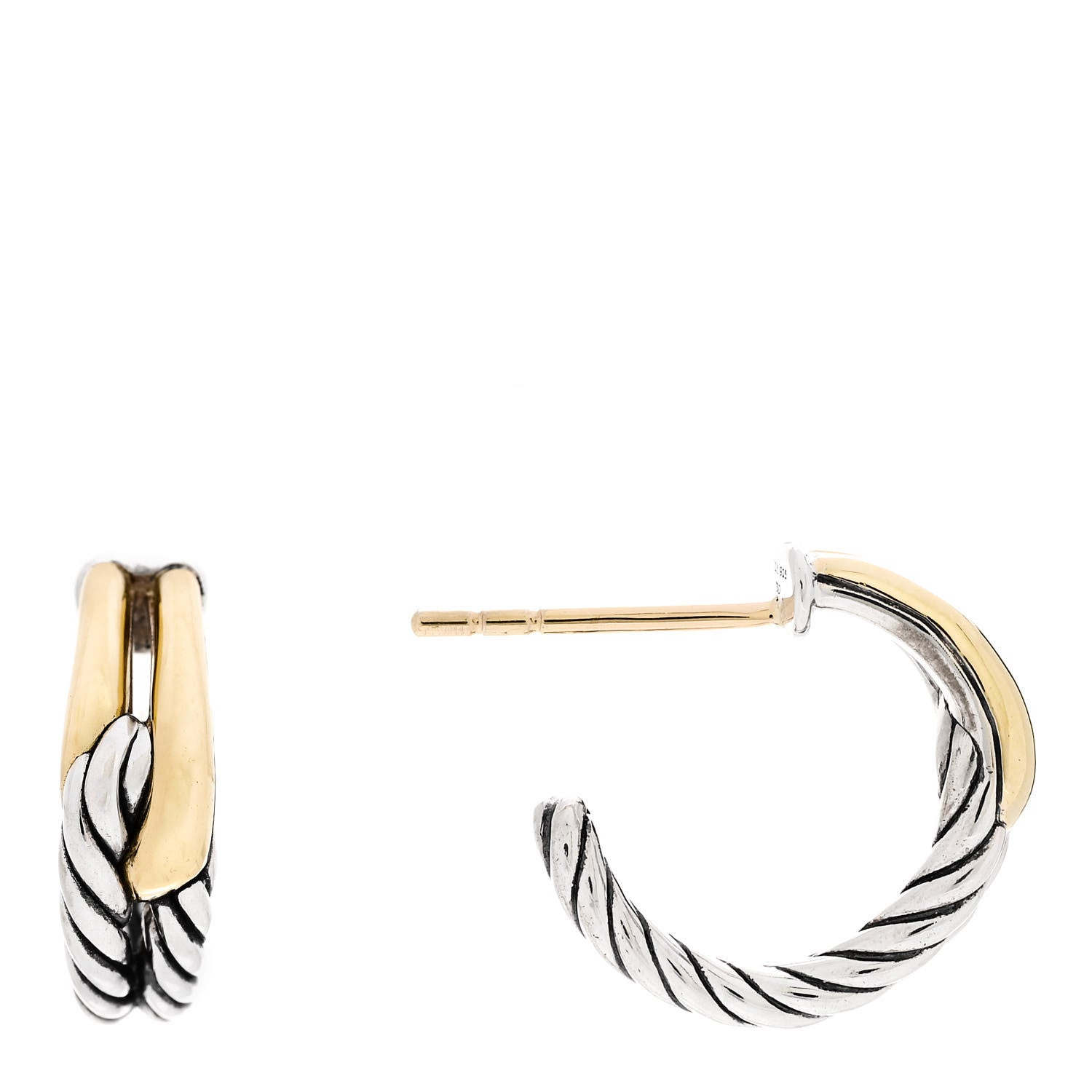 David Yurman Sterling Silver 18K Yellow Gold 15mm Labyrinth Hoop Earrings 1 of 5