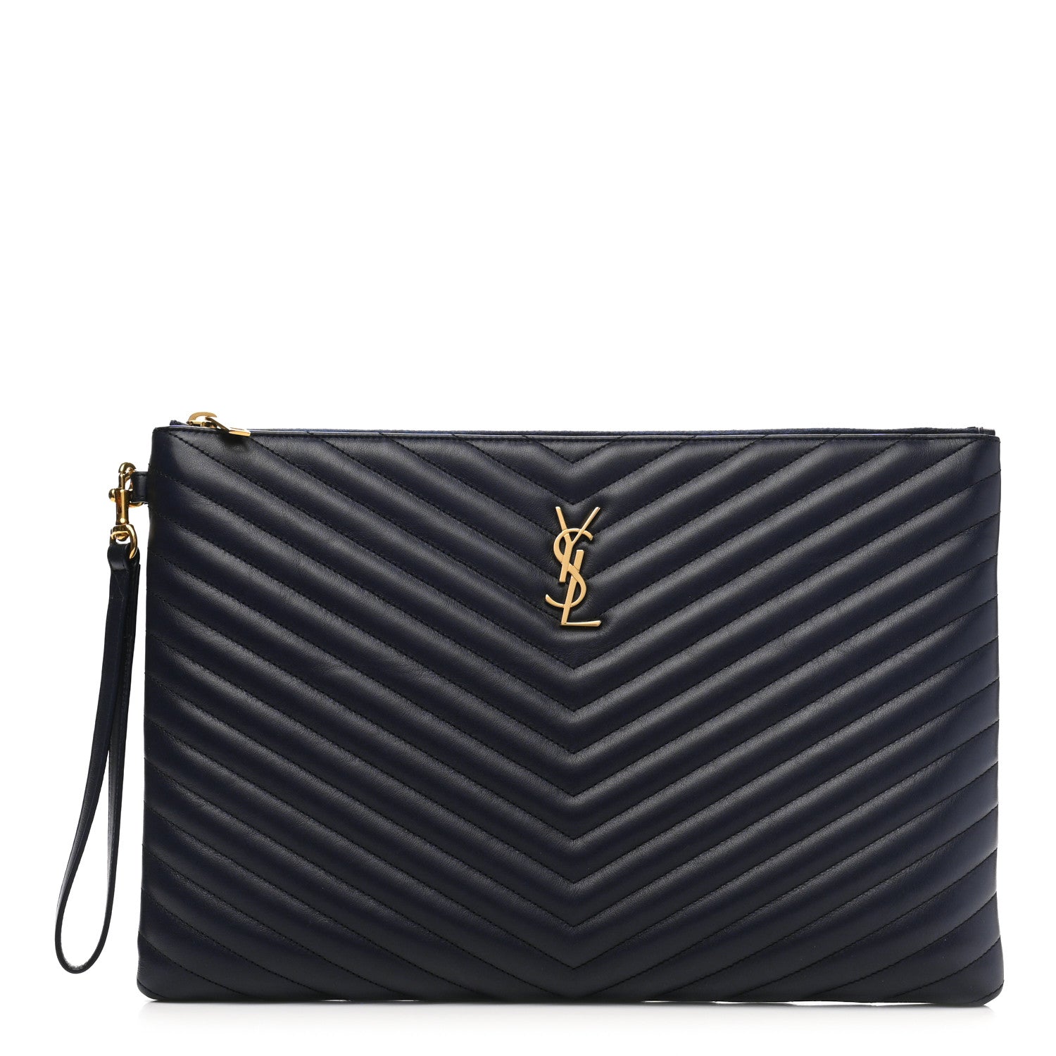 Saint Laurent Calfskin Matelasse Chevron Monogram Document Holder Marine 1 of 8
