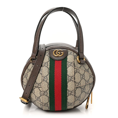 Gucci GG Supreme Monogram Textured Dollar Calfskin Web Mini Ophidia Basketball Shaped Shoulder Bag Beige Ebony New Acero 1 of 10