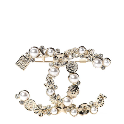 Chanel Crystal Pearl CC Charms Brooch Gold 1 of 5