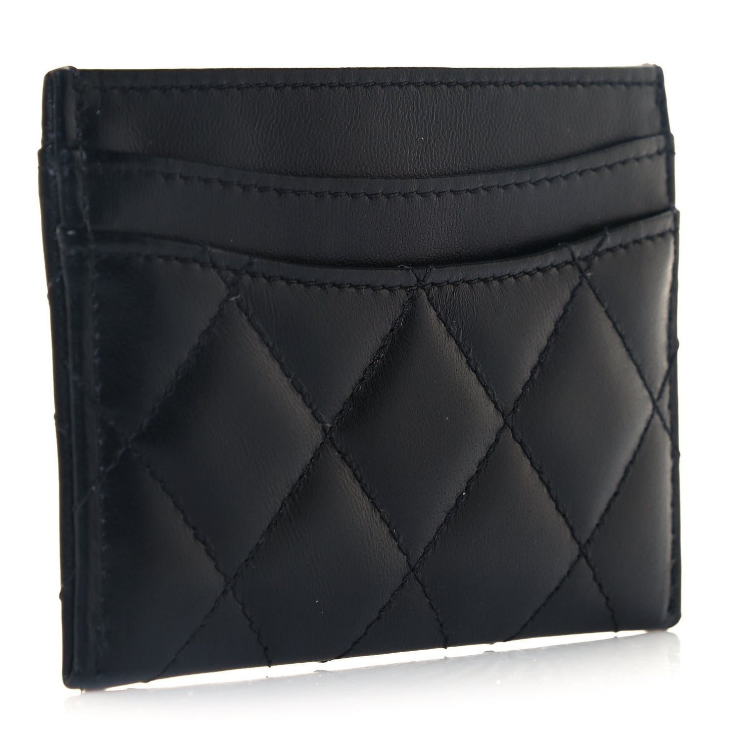 Lambskin Quilted Card Holder Black