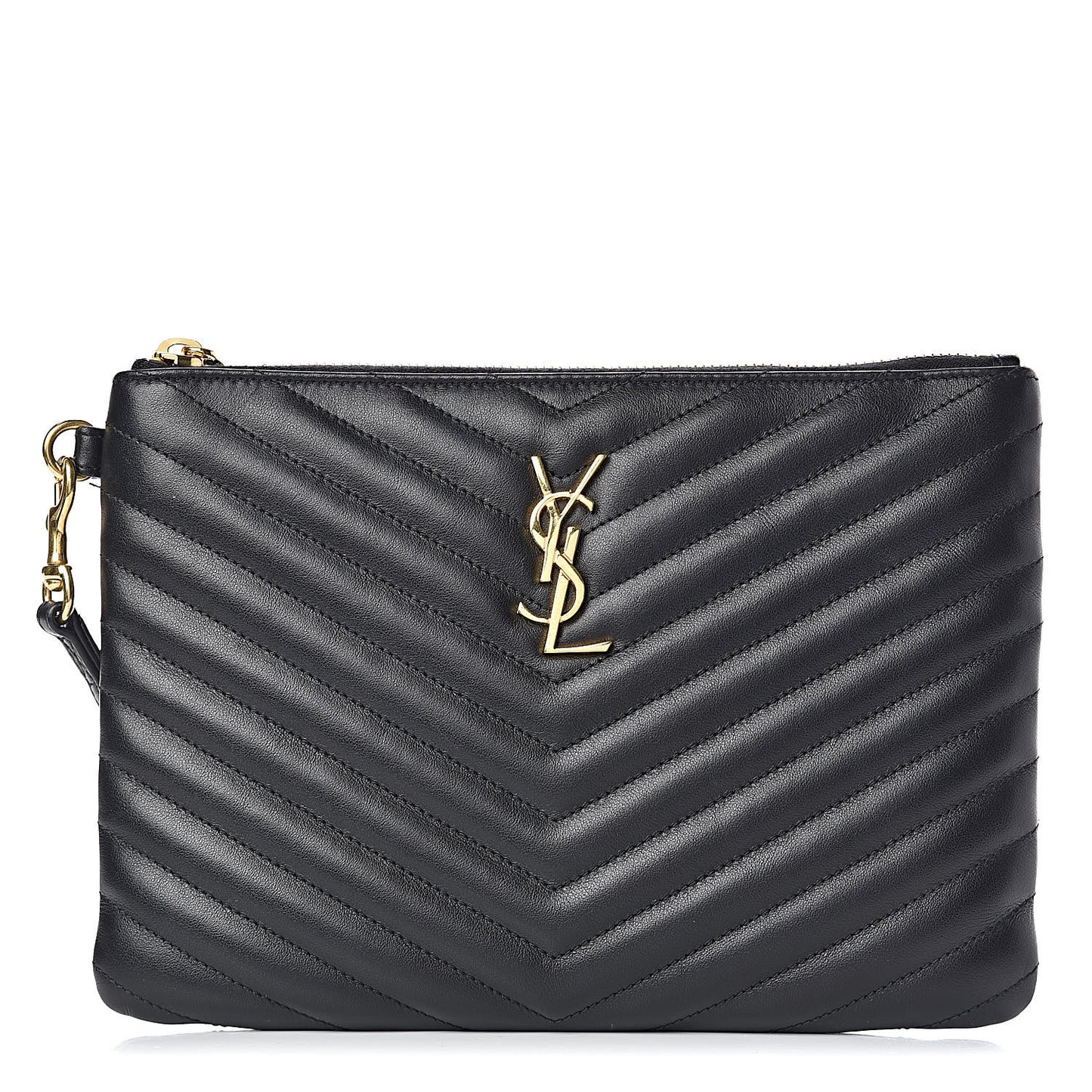 Calfskin Matelasse Chevron Monogram A5 Wristlet Black