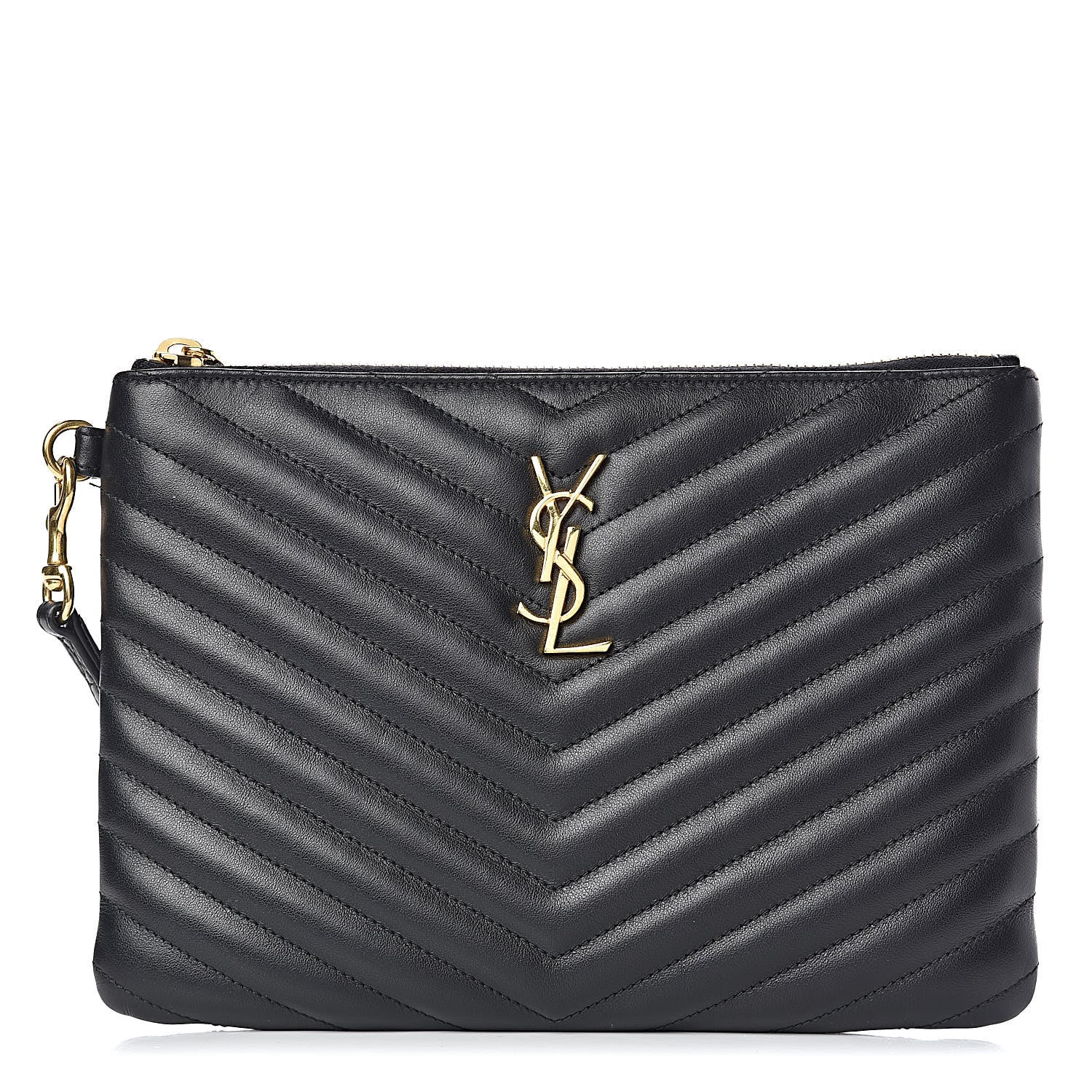 Saint Laurent Calfskin Matelasse Chevron Monogram A5 Wristlet Black 1 of 12
