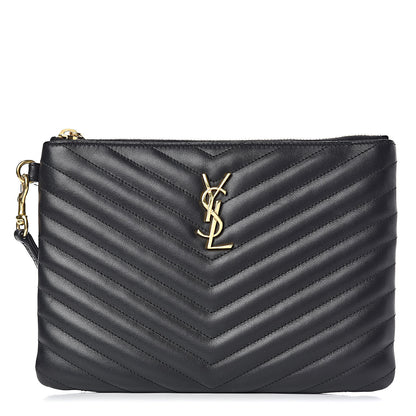 Saint Laurent Calfskin Matelasse Chevron Monogram A5 Wristlet Black 1 of 12