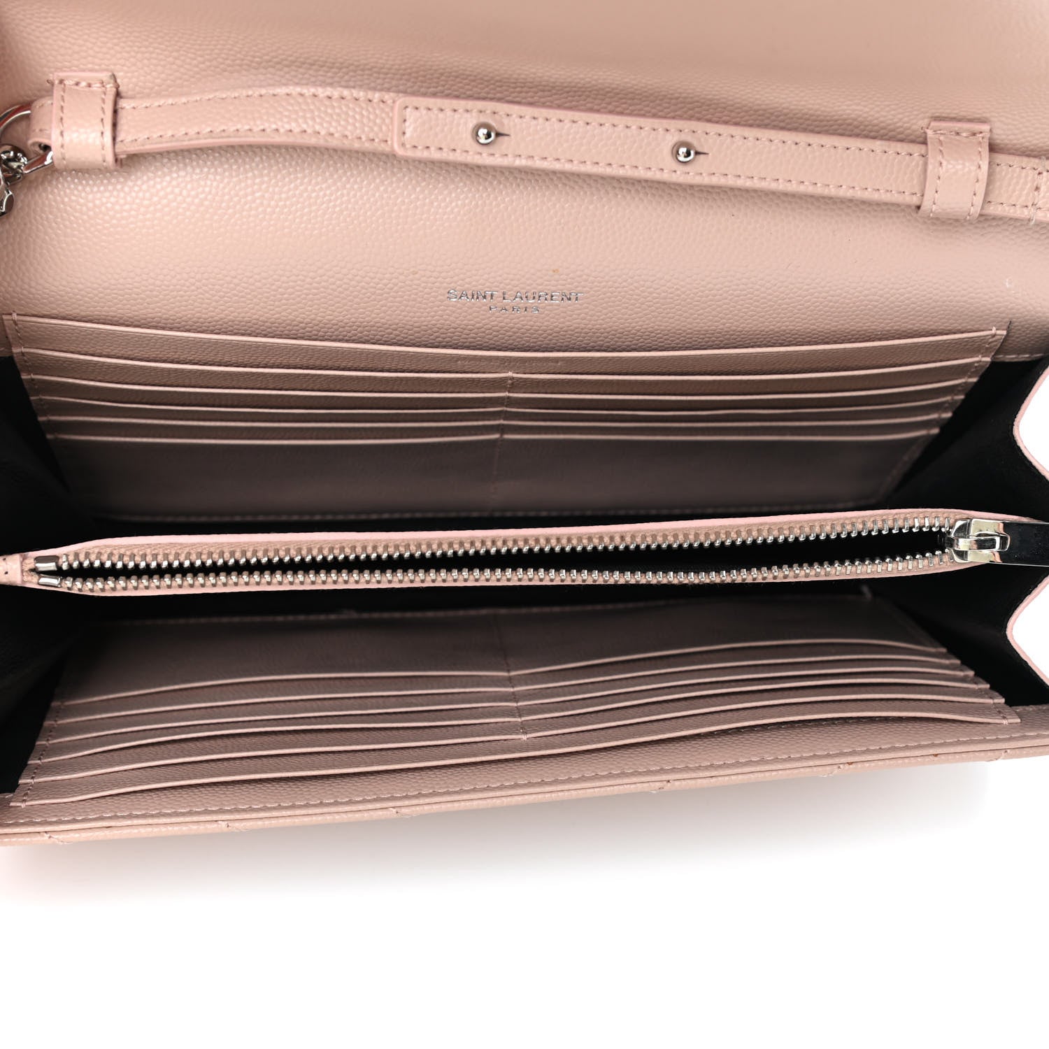 Saint Laurent Grain De Poudre Matelasse Chevron Monogram Chain Wallet Pale Pink 4 of 5