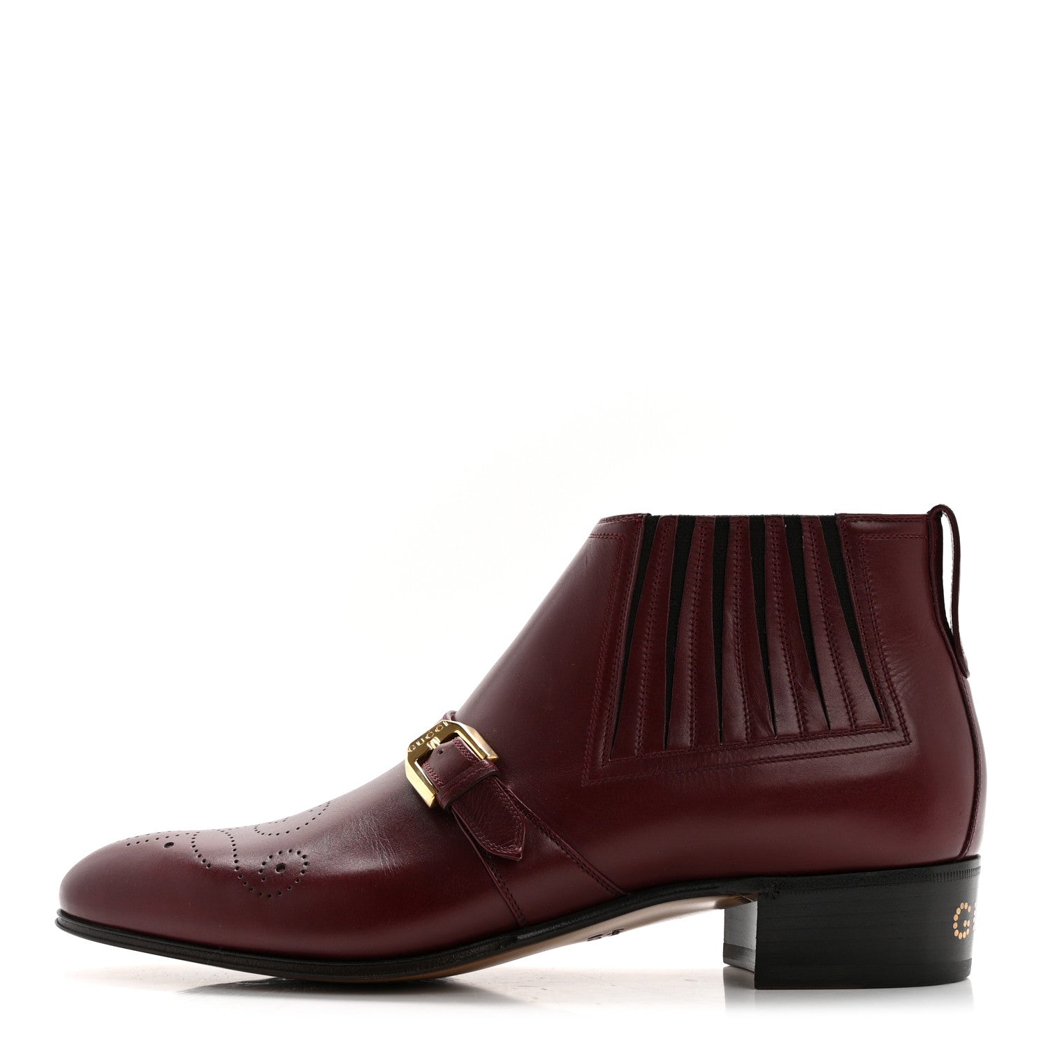 Gucci New Waxed Calfskin Mens G Medallion Toe Ankle Boots 8.5 Red Bordeaux 1 of 9