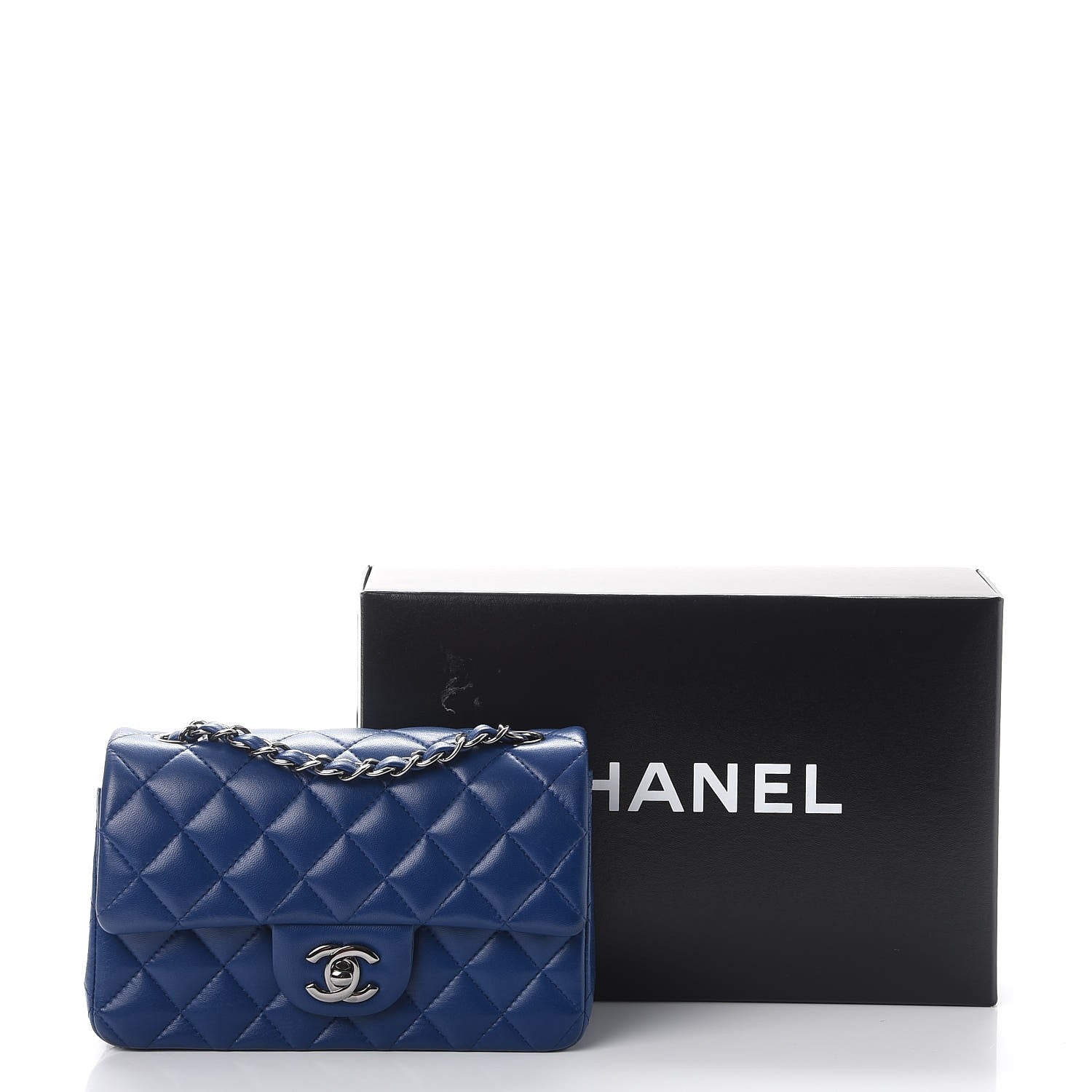 Chanel Lambskin Quilted Mini Rectangular Flap Dark Blue 8 of 8