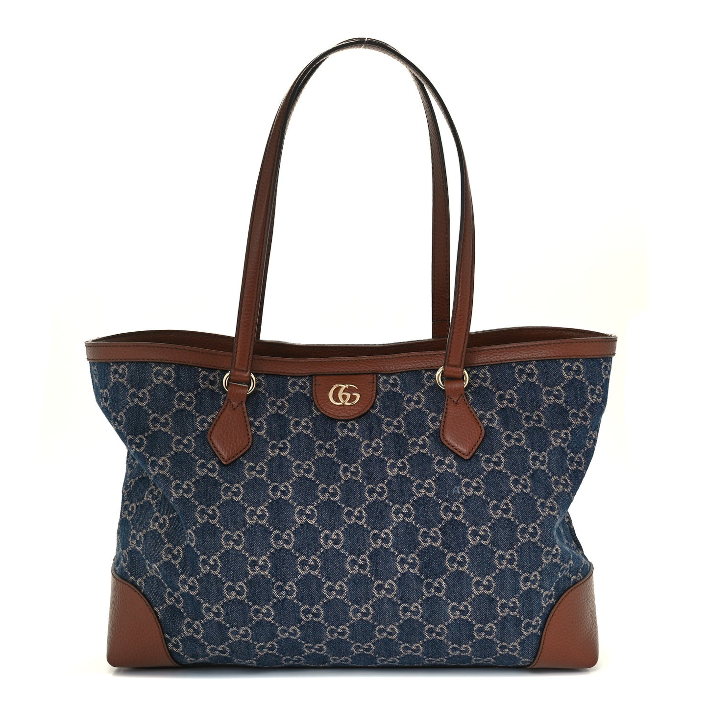 New Denim GG Monogram Medium Ophidia Shopping Tote Blue Tea Cuir