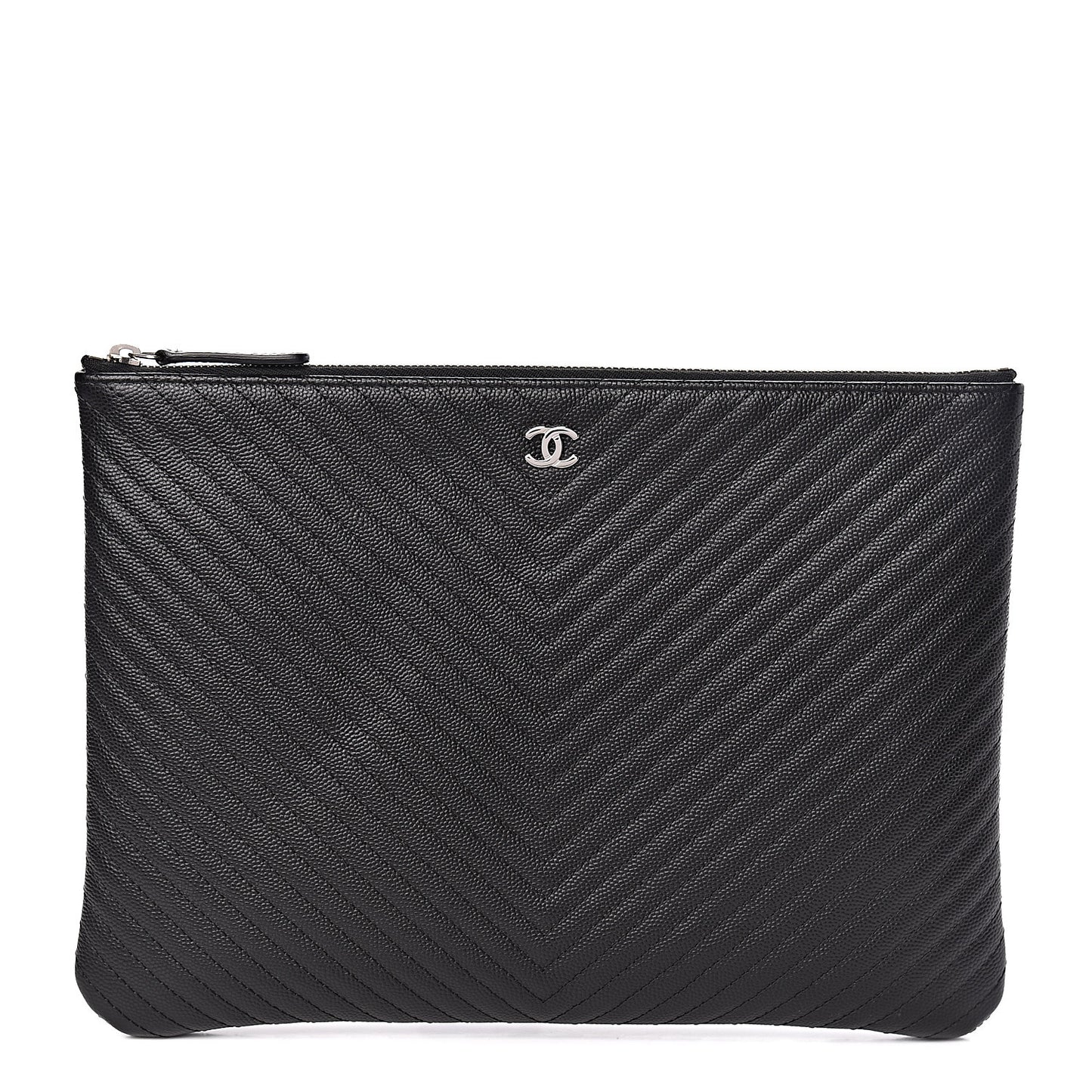 Caviar Chevron Quilted Medium Cosmetic Case Black