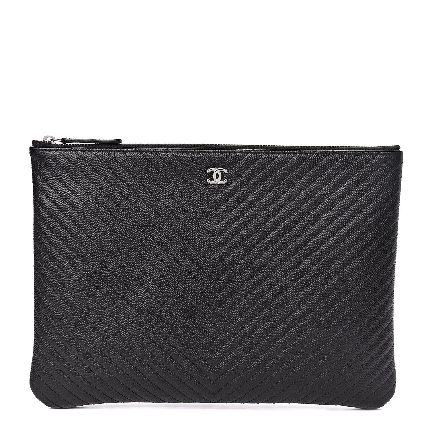 Chanel Caviar Chevron Quilted Medium Cosmetic Case Black 1 of 8
